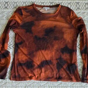Gianna Bini Mesh Orange Brown stretch Long Sleeve Top NWOT